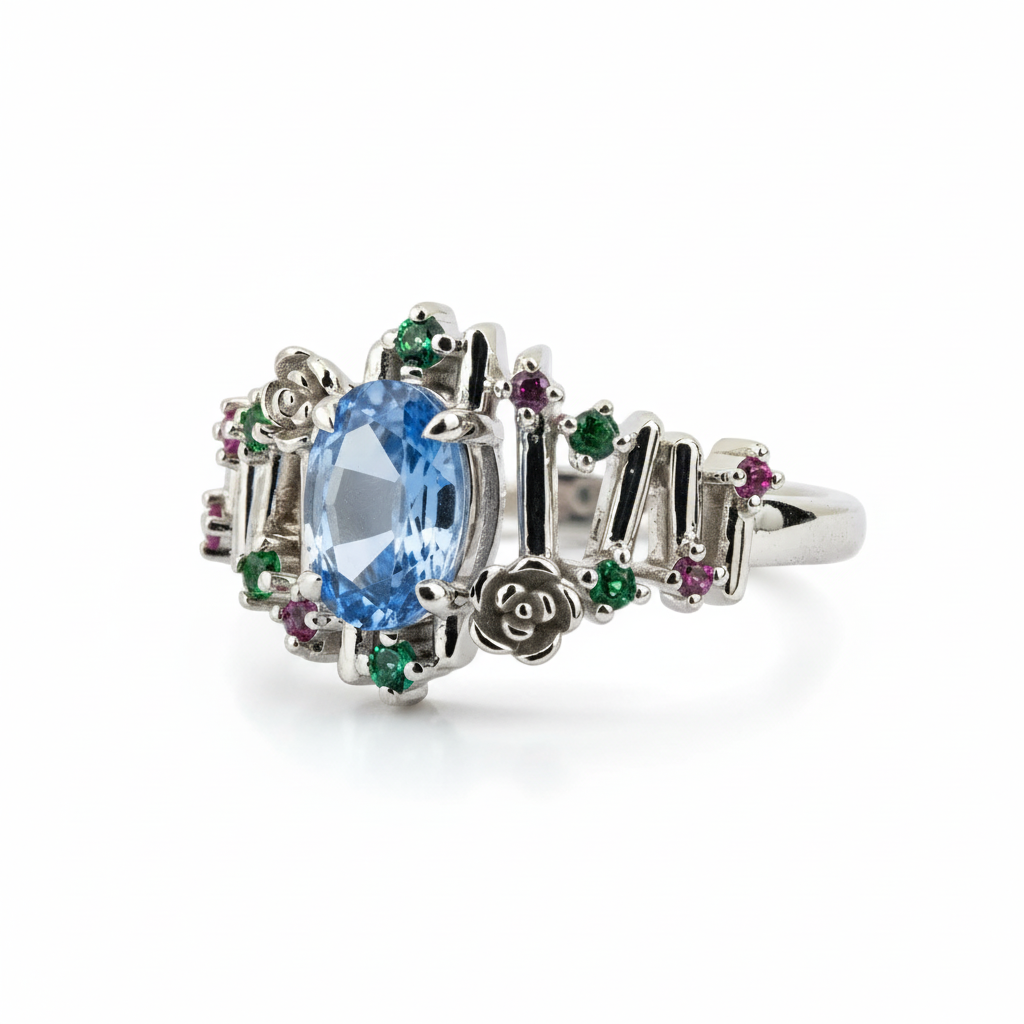 Lifestyle view of Oval Lab Sapphire Ring in White Gold