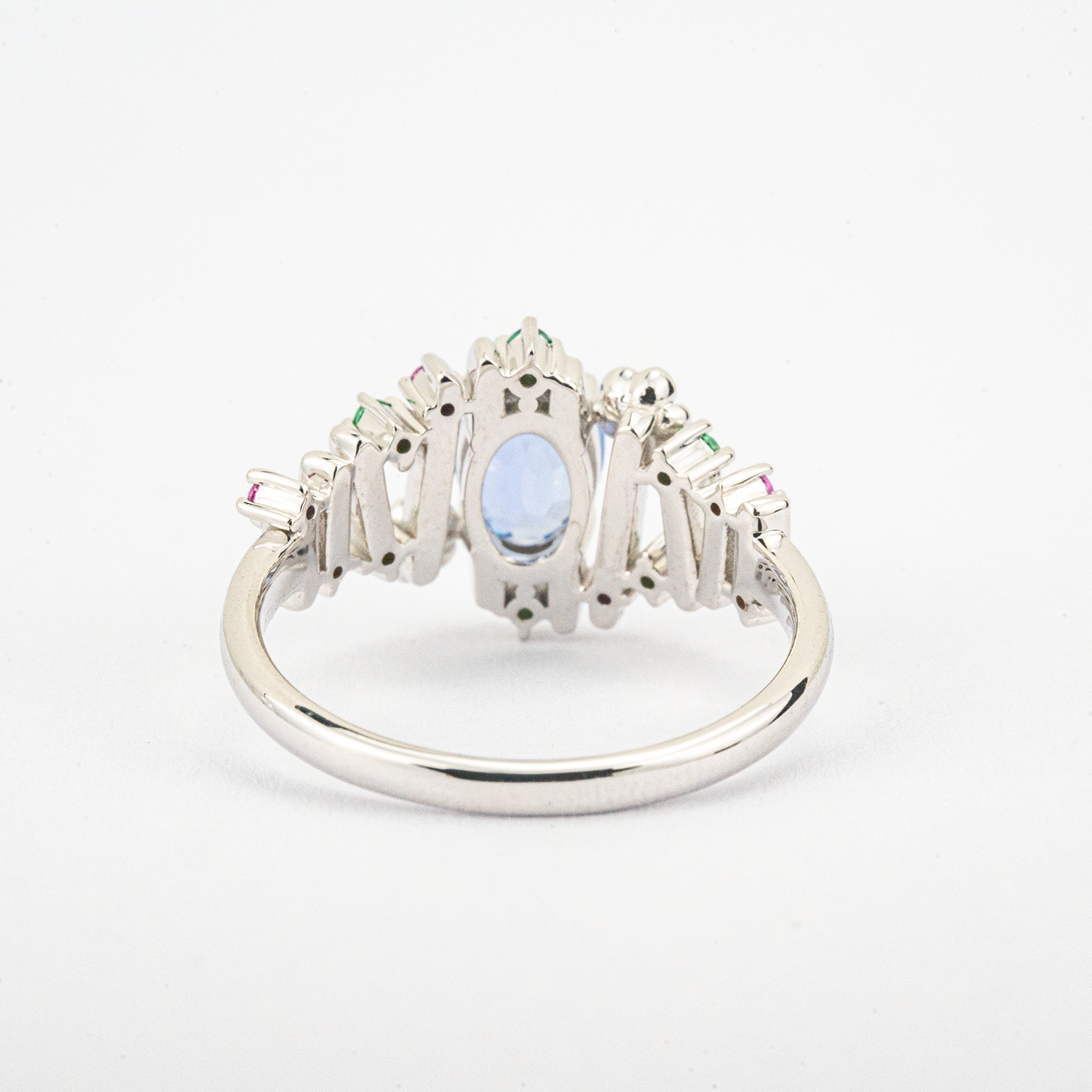 ELEVA - Irregular Oval Lab Sapphire White Gold Personalized Ring Unique Engagement Ring