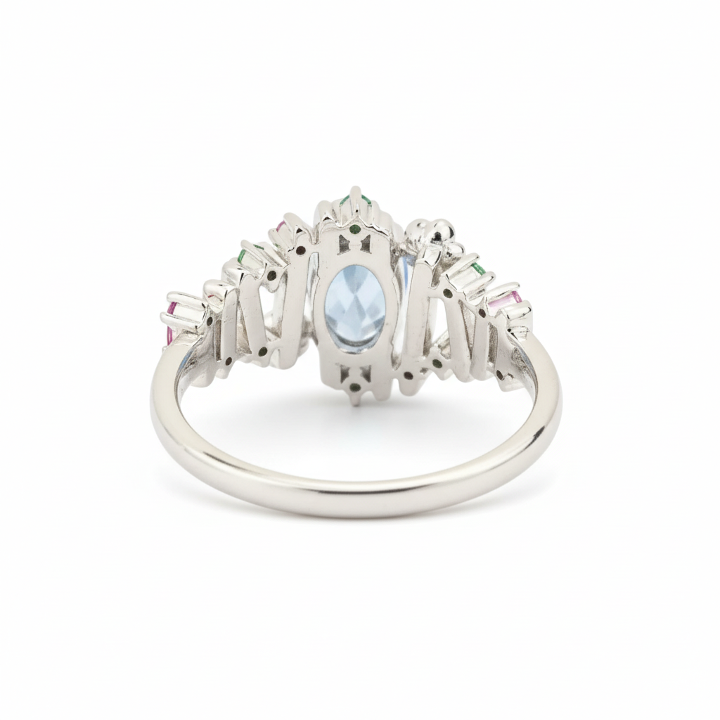 Product view of Oval Lab Sapphire Ring in White Gold