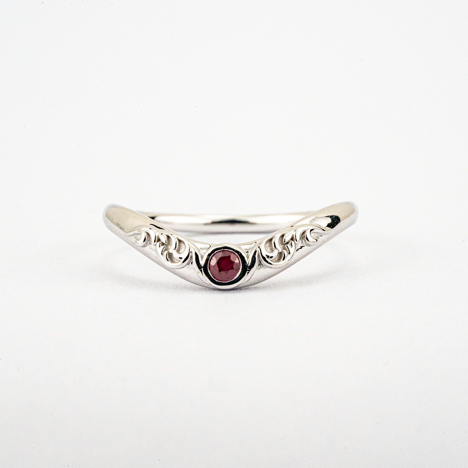 LUMINA - Round Garnet White Gold Ring Set White Gold Wedding Ring For Her Patterned Ring