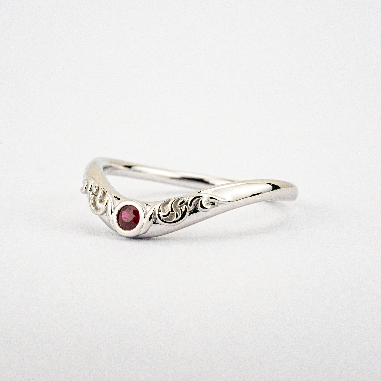 LUMINA - Round Garnet White Gold Ring Set White Gold Wedding Ring For Her Patterned Ring