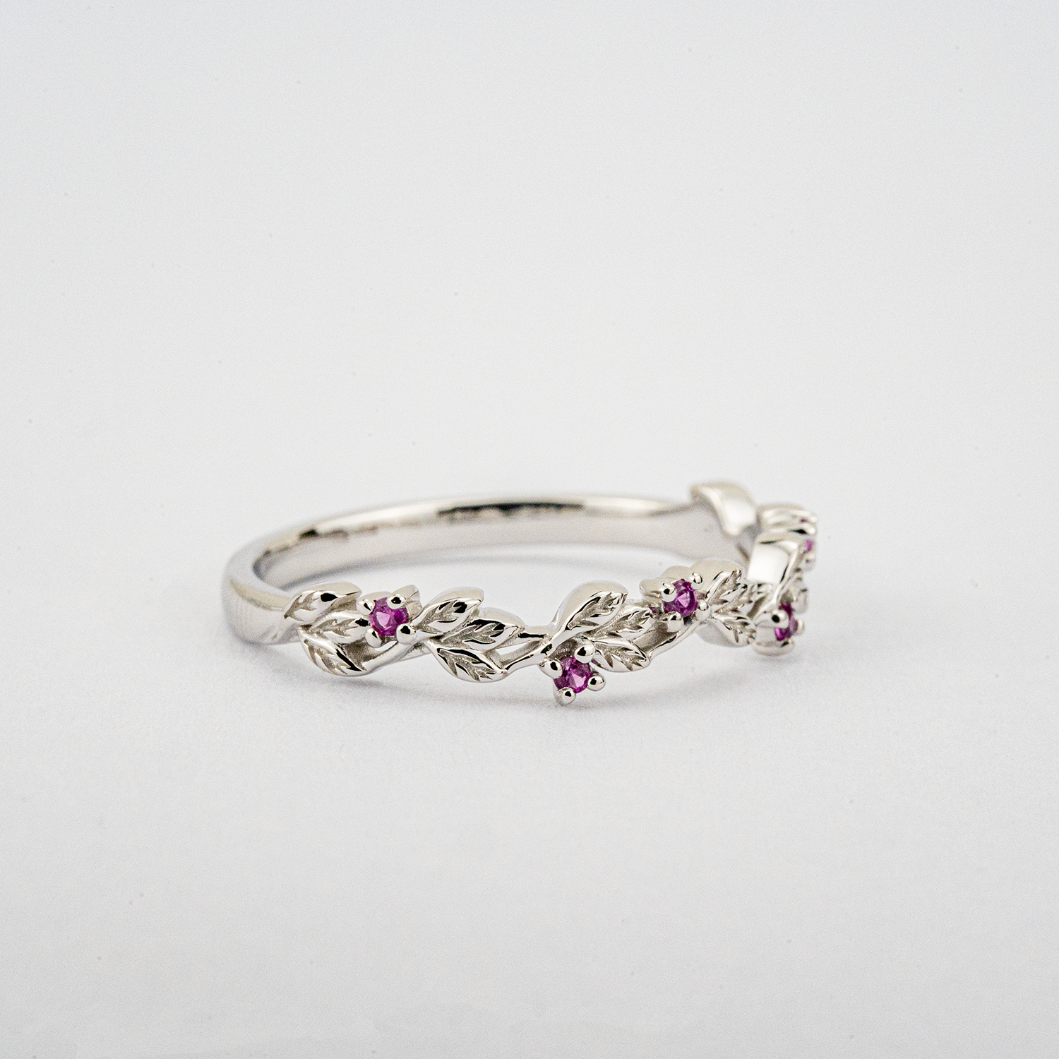 LUMINA - White Gold Leaf Ring Tourmaline Ring Nature-Inspired Design White Gold Engagement Ring