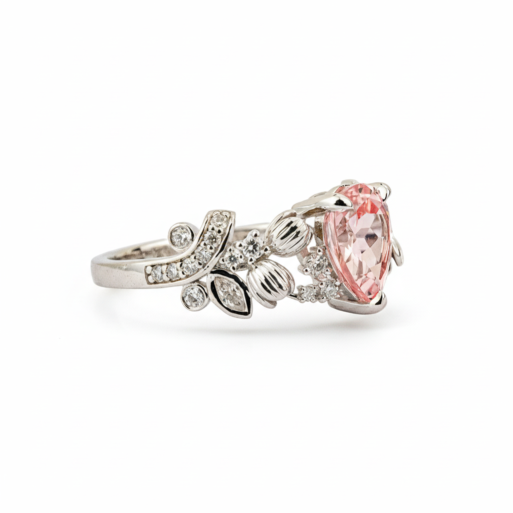 Product view of Pear Padparadscha Sapphire Ring in White Gold
