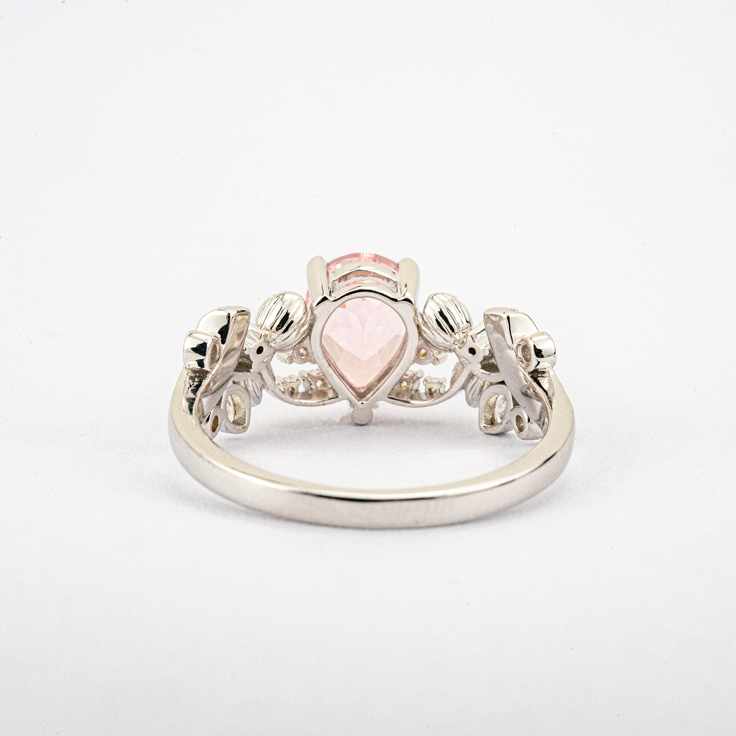 LUMINA - Pear-Shaped Padparadscha Leaf White Gold Ring with Nature-Inspired Design