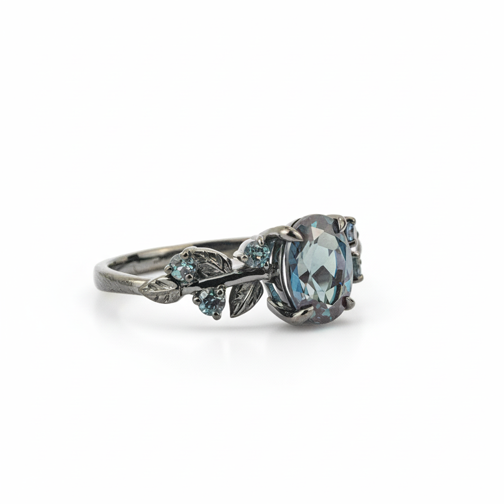 Product view of Oval Alexandrite Ring Set in Black Gold