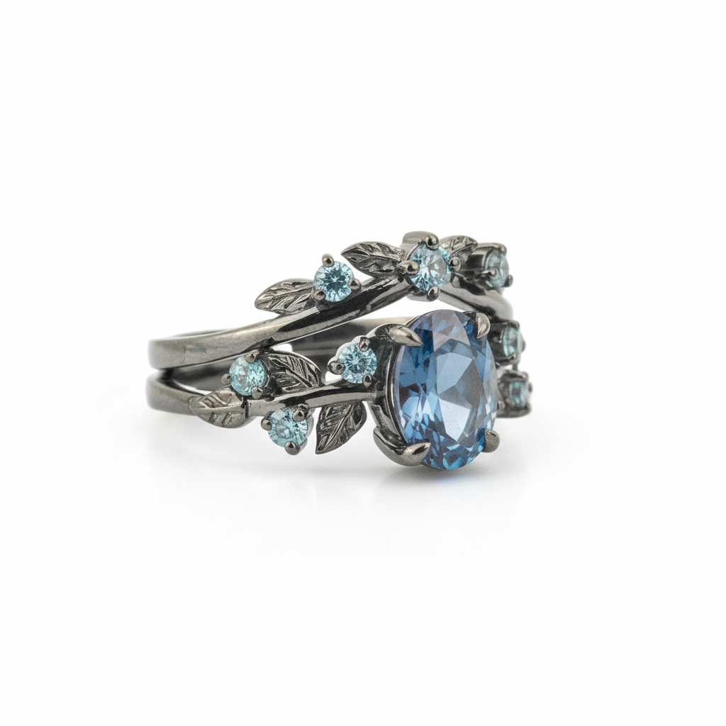 Product view of Oval Alexandrite Ring Set in Black Gold