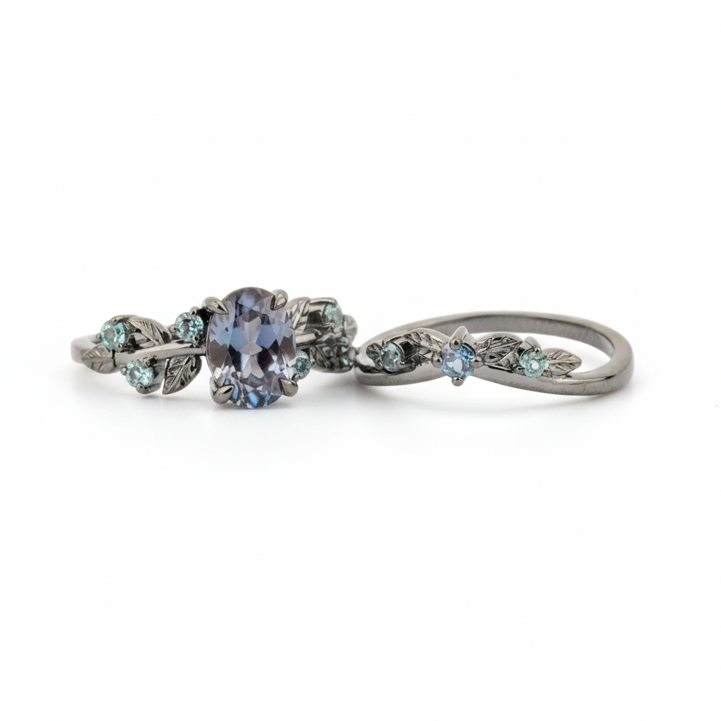 Product view of Oval Alexandrite Ring Set in Black Gold