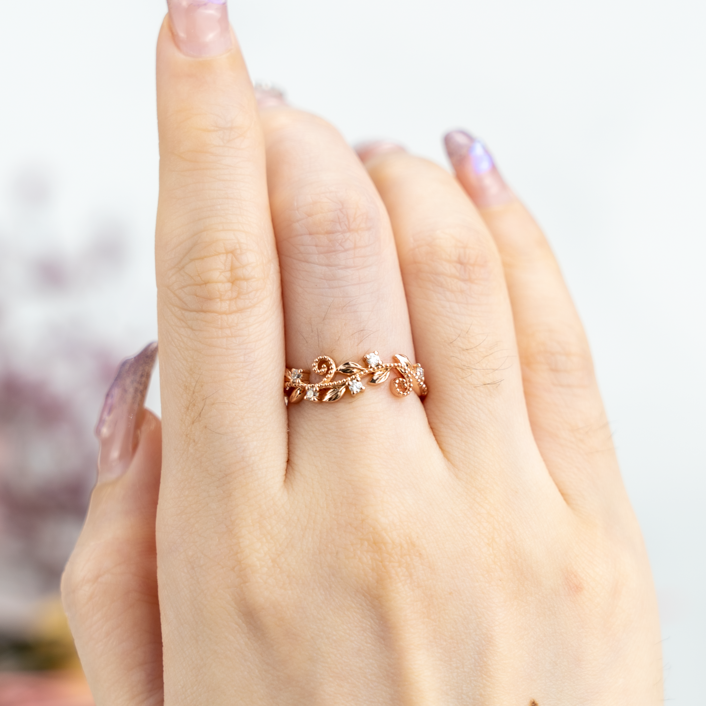 Elegant rose gold Art Deco ring, handcrafted with intricate details and a touch of luxury