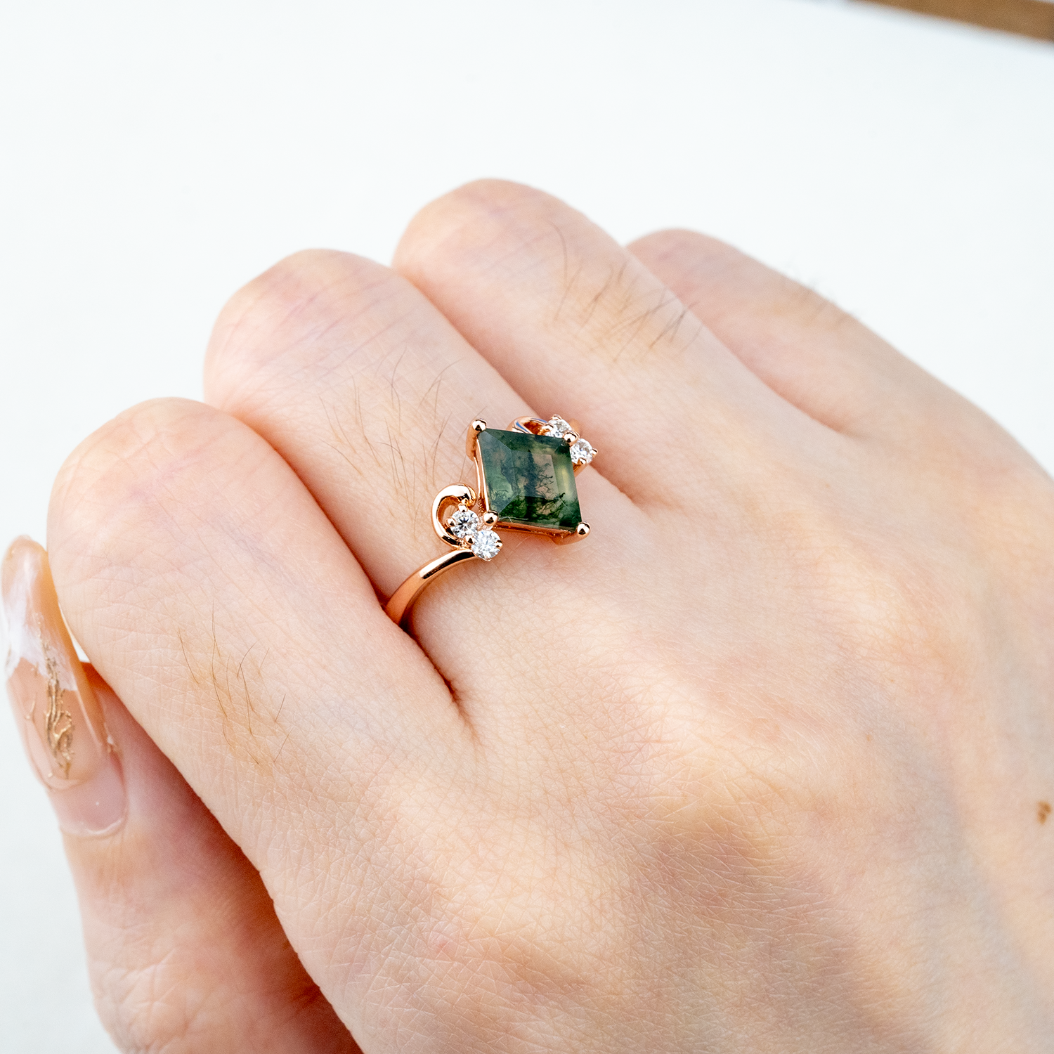 Gemstone Fashion Jewelry - Accessorize with a Princess Moss Agate or Moissanite Zodiac Sign ring