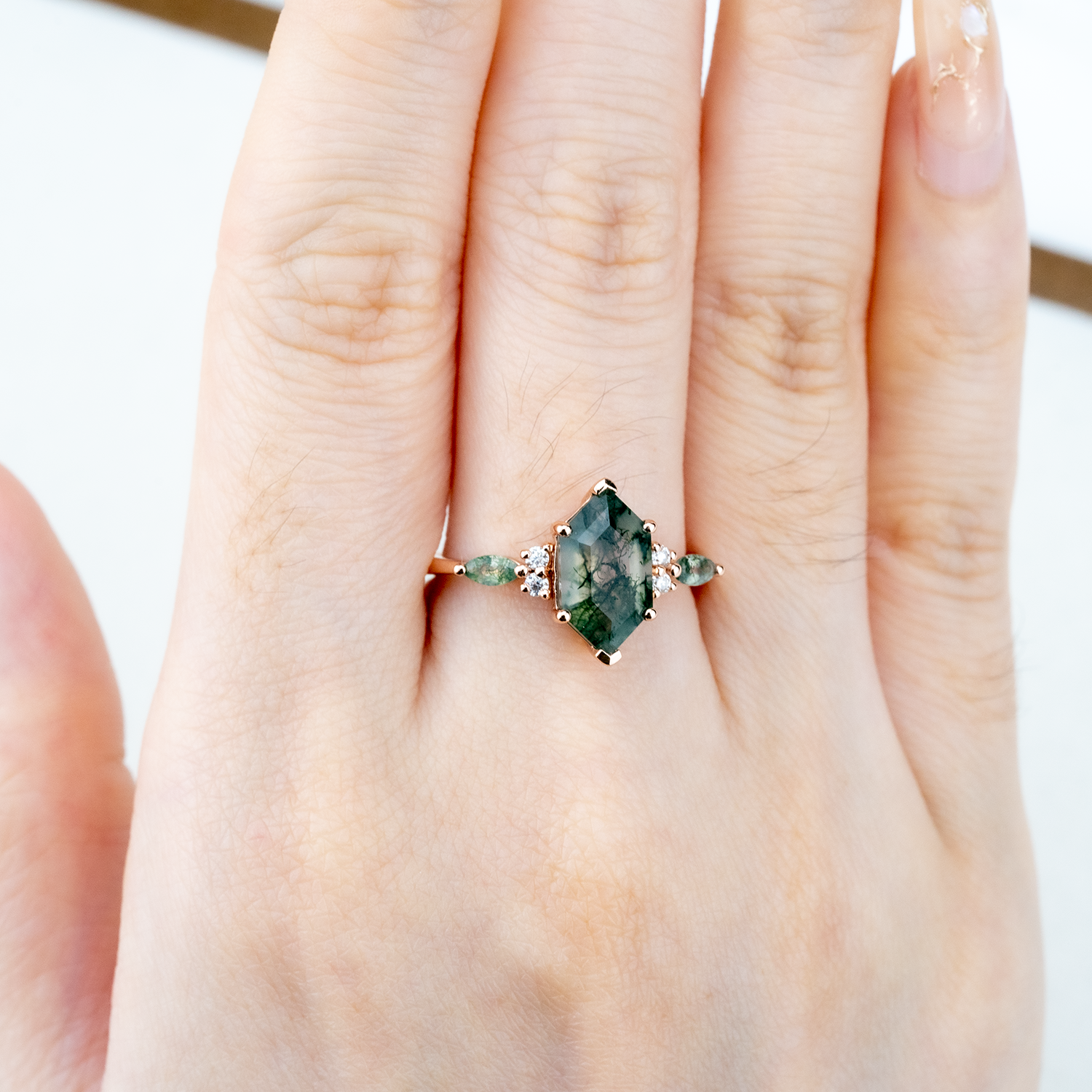 Unique Ring with Hexagonal Moss Agate stone - Statement accessory for any occasion
