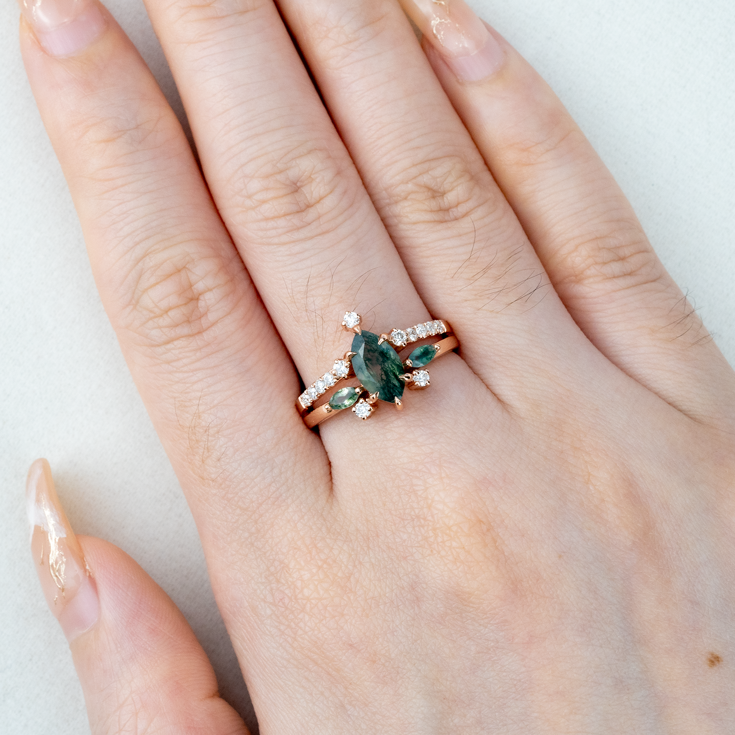 Marquise Moss Agate Ring - Stunning Nature-Inspired Design for Unique Anniversary Rings
