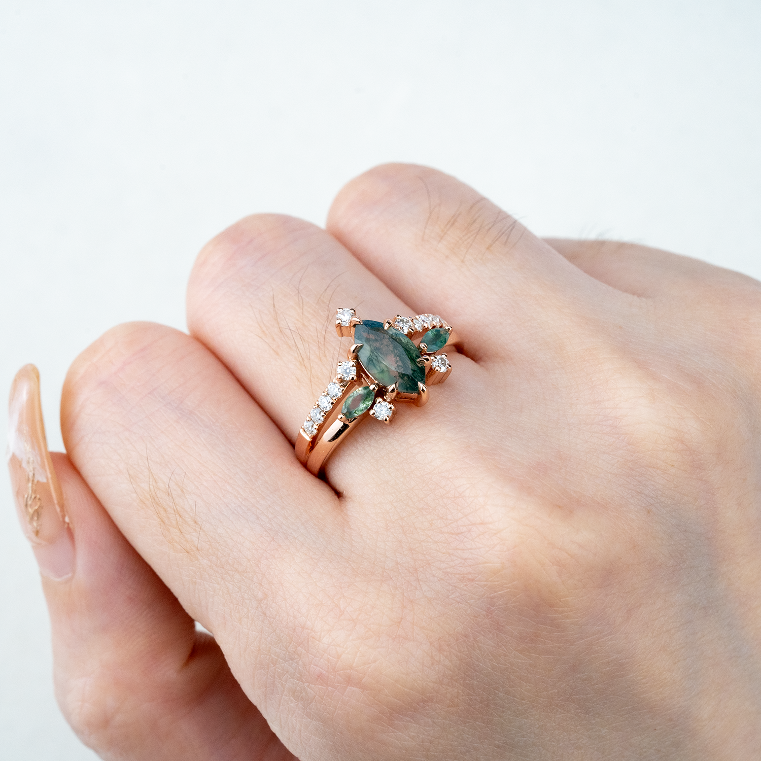 Marquise Moss Agate Ring - Stunning Nature-Inspired Design for Unique Anniversary Rings