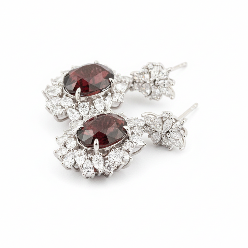 Deep Garnet Eternity Diamond Stud Earrings Diamond Earrings Luxury Earrings