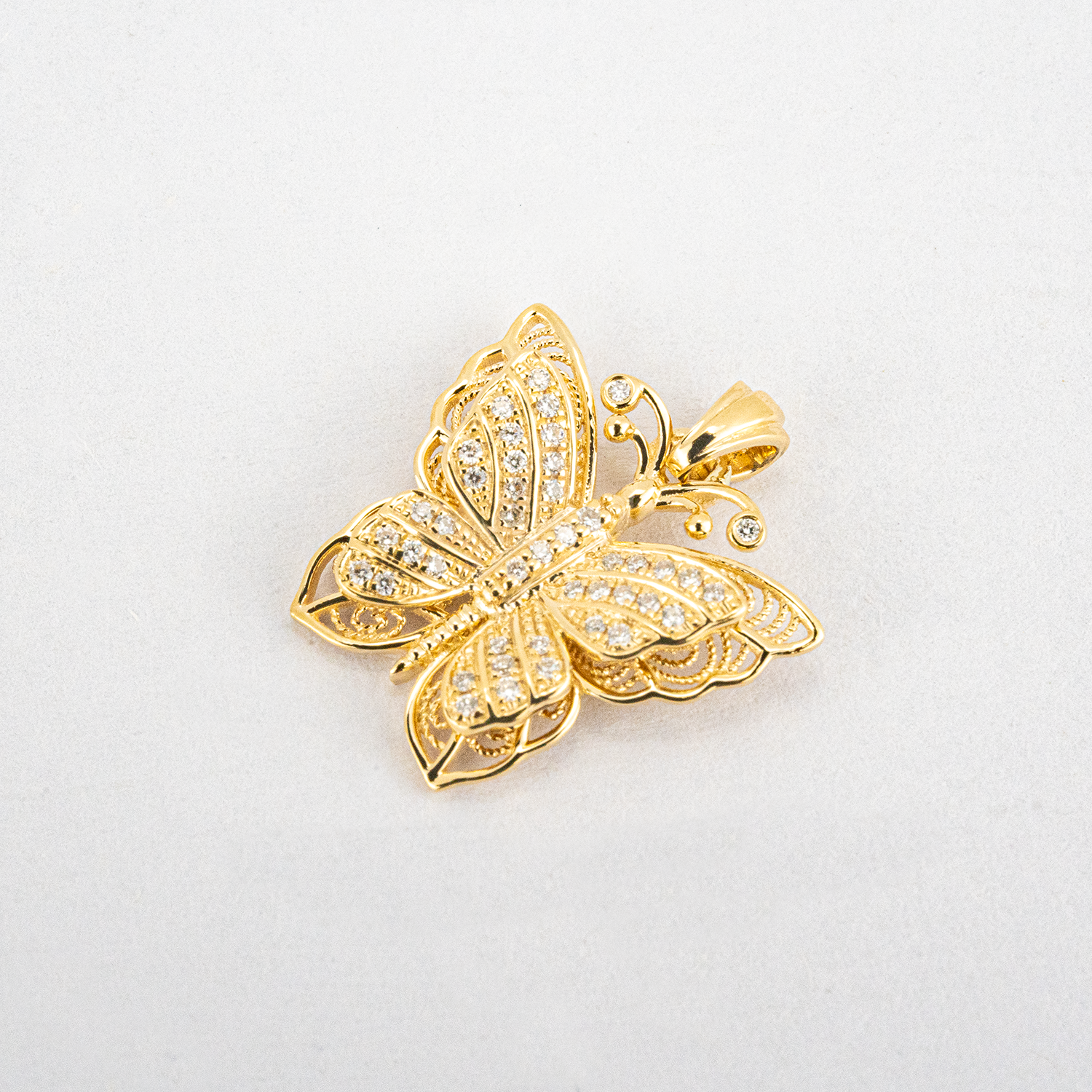 Elegant Timeless Diamond And Yellow Gold Butterfly Pendant Classic Design Gold Pendant