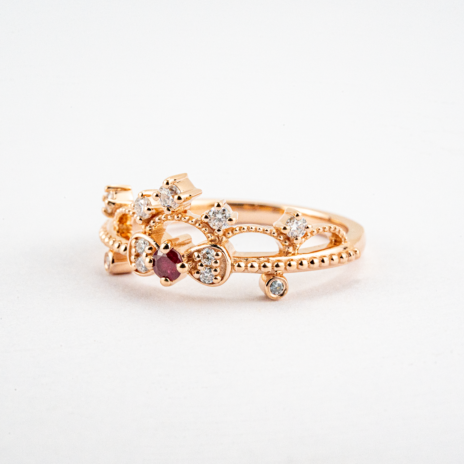 Garnet Personalized Rose Gold Ring/Side Ring Crown Design Ring Match Ring