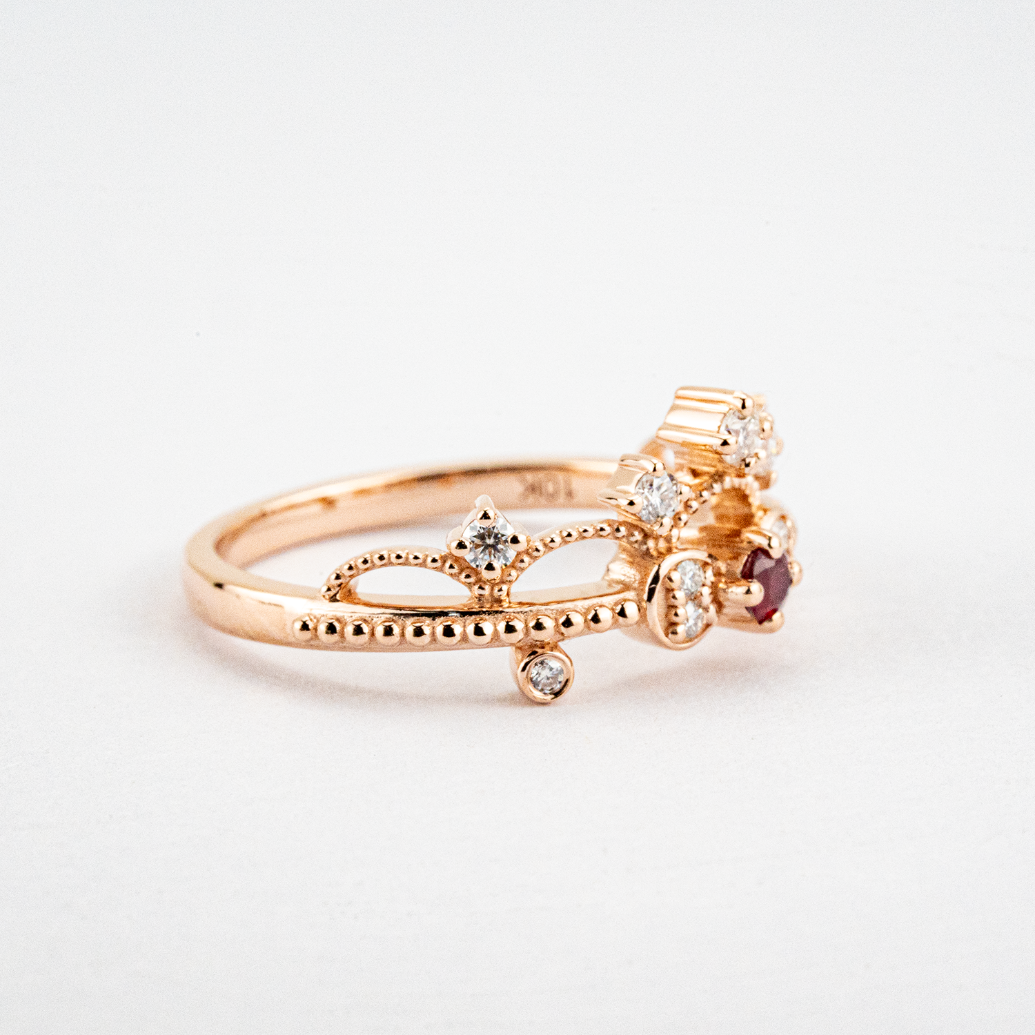 Garnet Personalized Rose Gold Ring/Side Ring Crown Design Ring Match Ring
