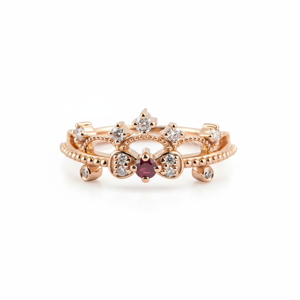 Garnet Personalized Rose Gold Ring/Side Ring Crown Design Ring Match Ring