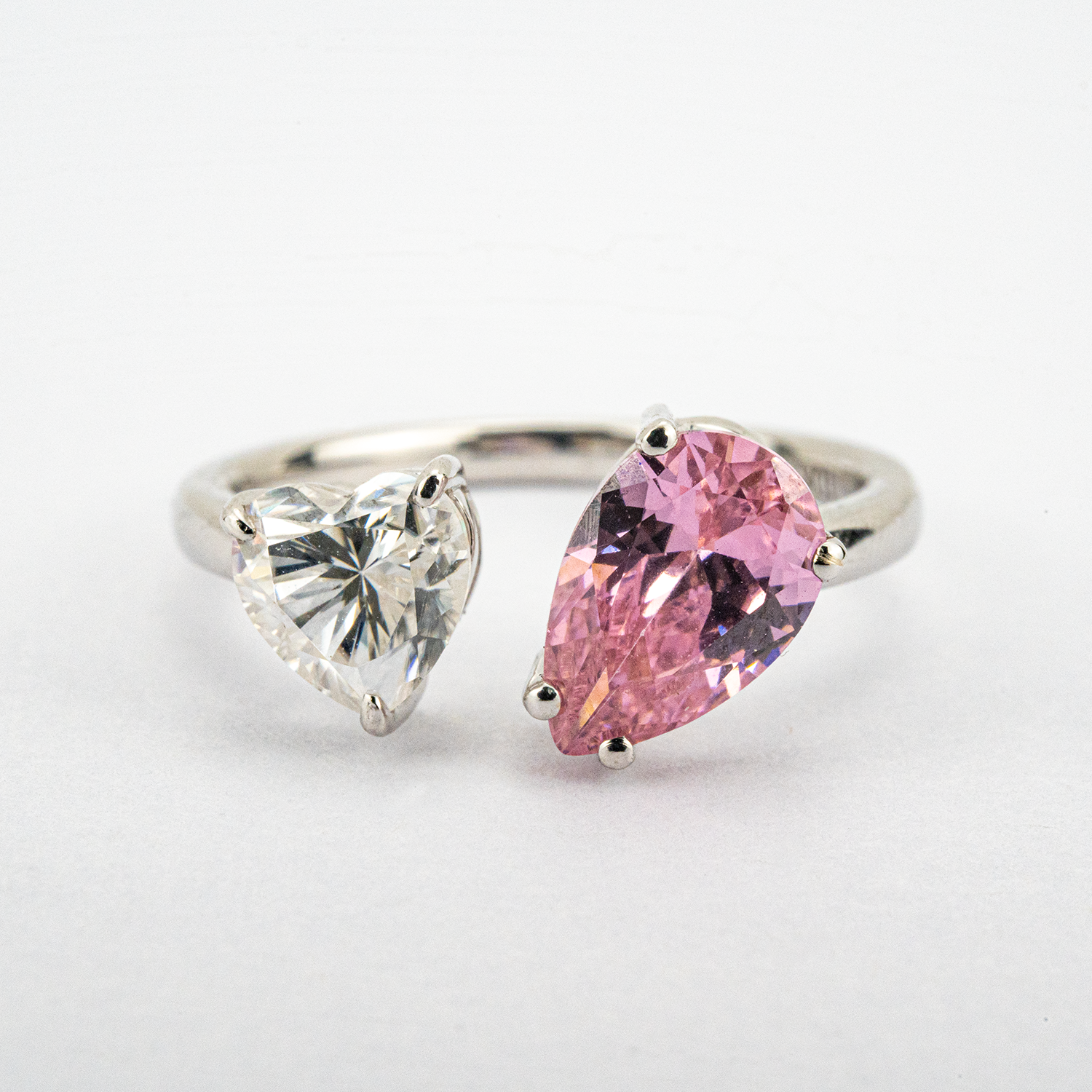 Heart Shaped Pear Two Stone Open Ring Alexandrite Ring
