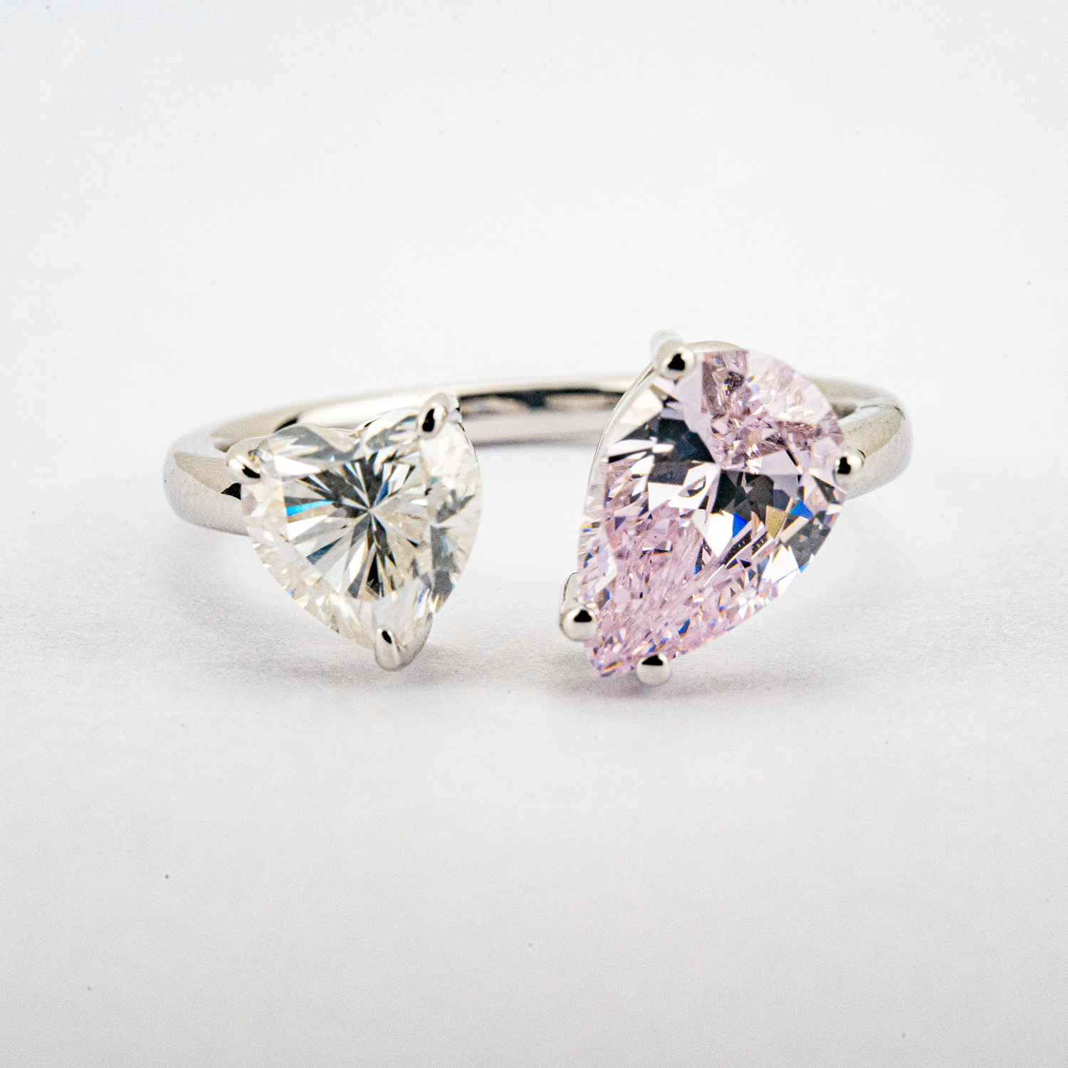 Heart Shaped Pear Two Stone Open Ring Alexandrite Ring