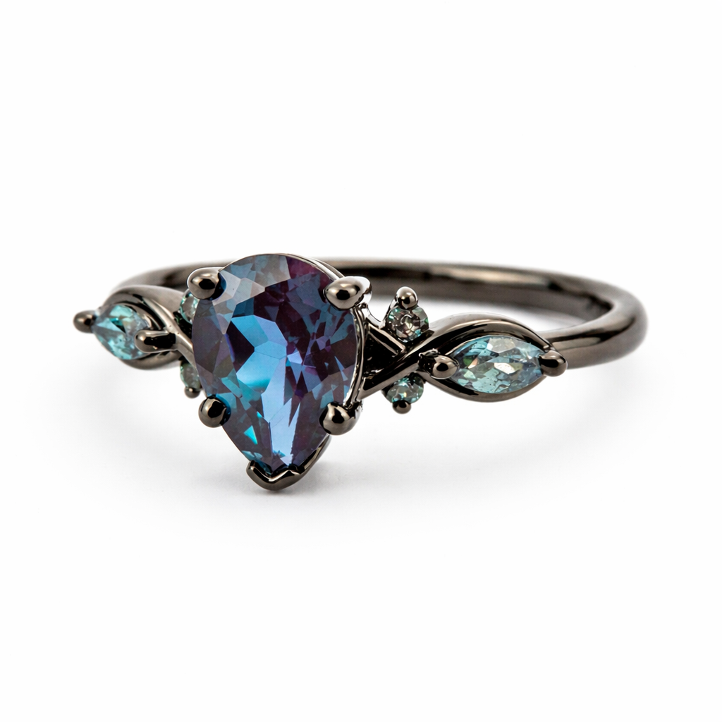 Product view of Pear Alexandrite Engagement Ring in Black Gold