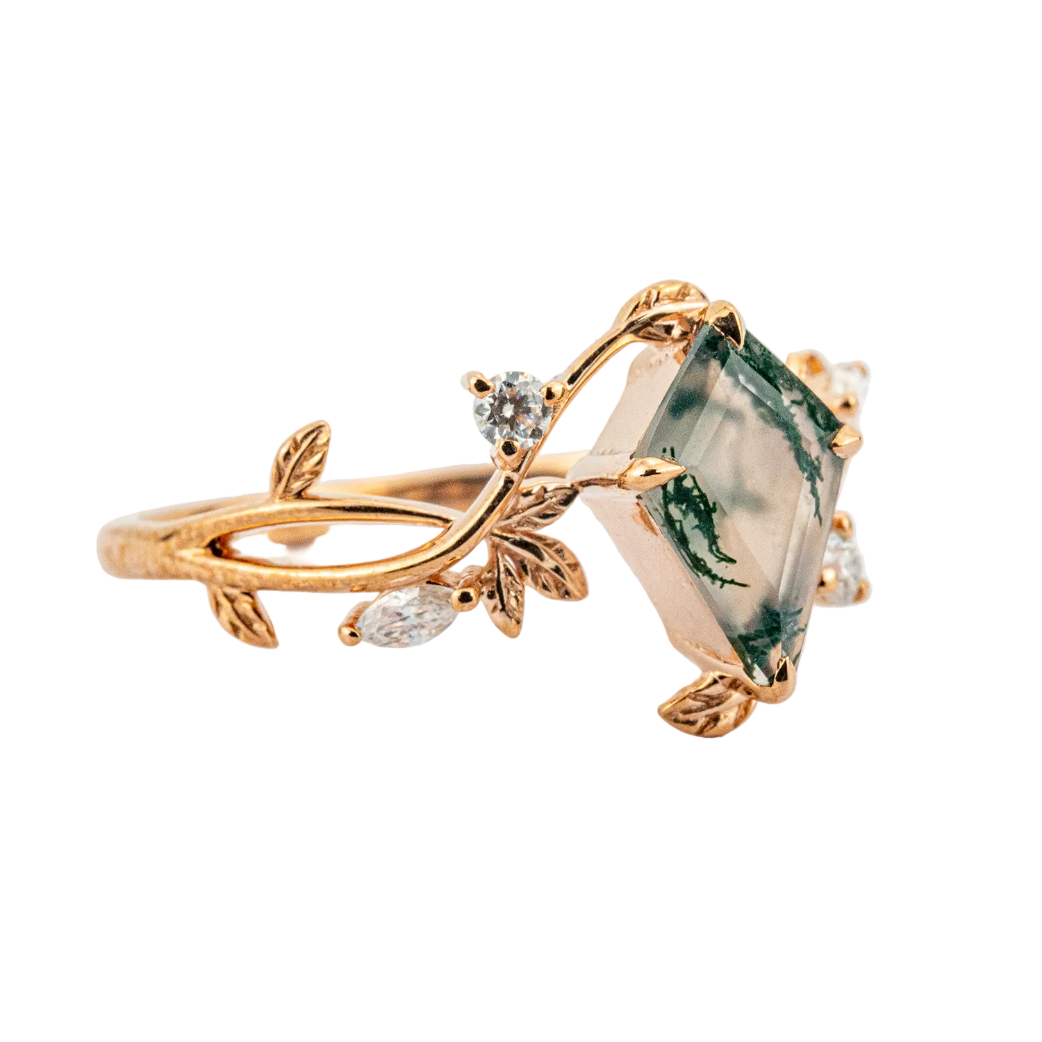 Product view of Kite Cut Moss Agate Engagement Ring in Gold