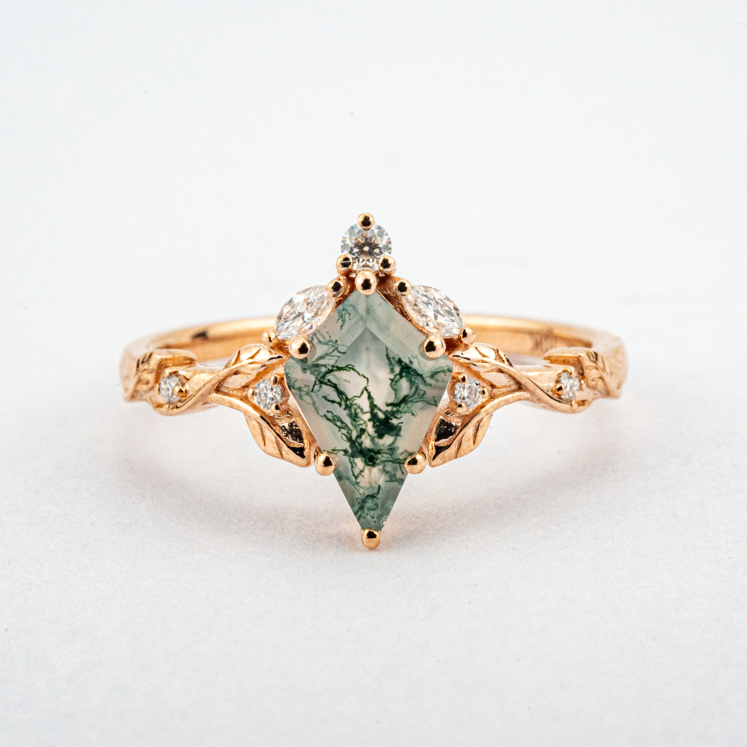 Kite Moss Agate Bridal jewelry Dainty engagement rings Floral Engagement Ring
