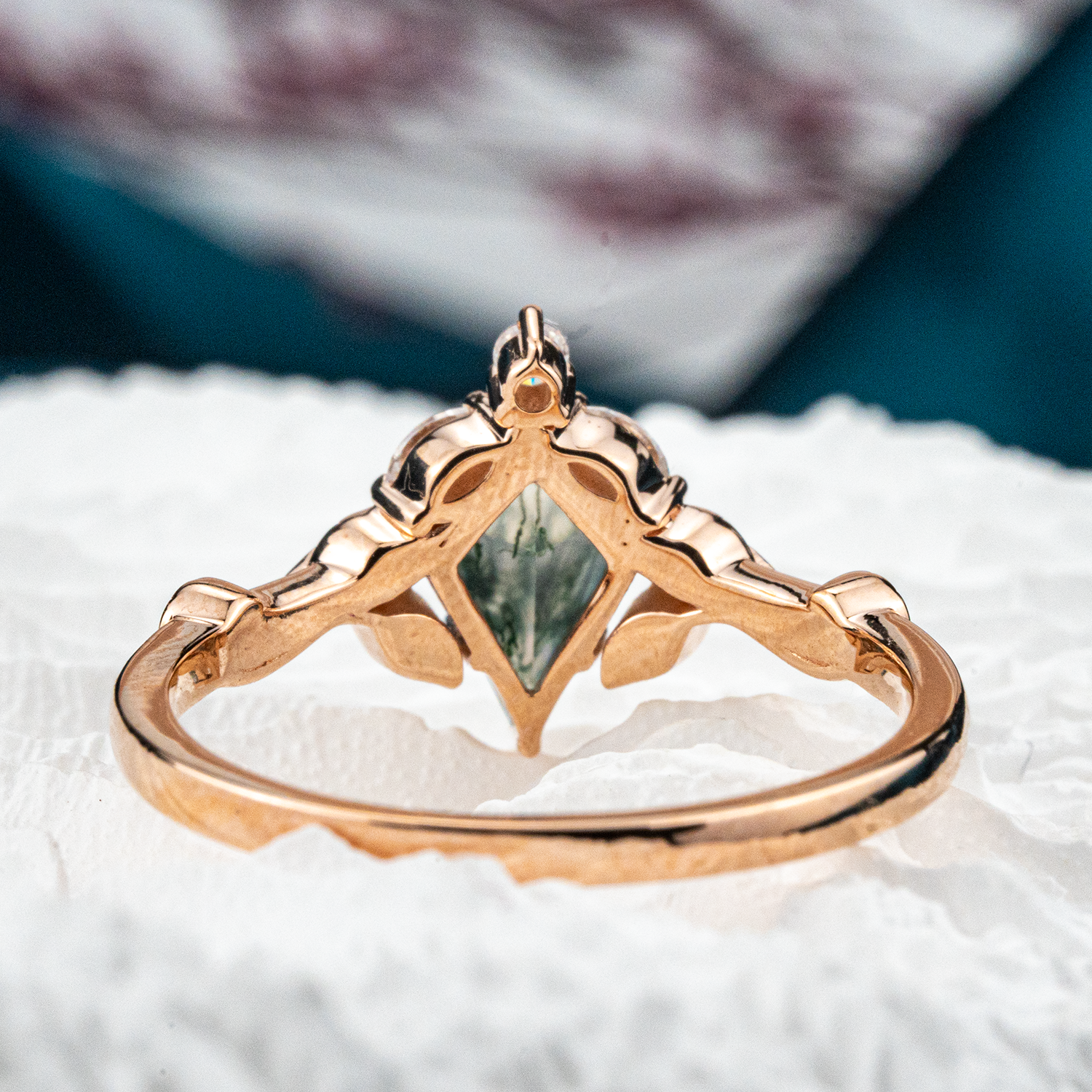 Kite Moss Agate Bridal jewelry Dainty engagement rings Floral Ring Leaf Ring