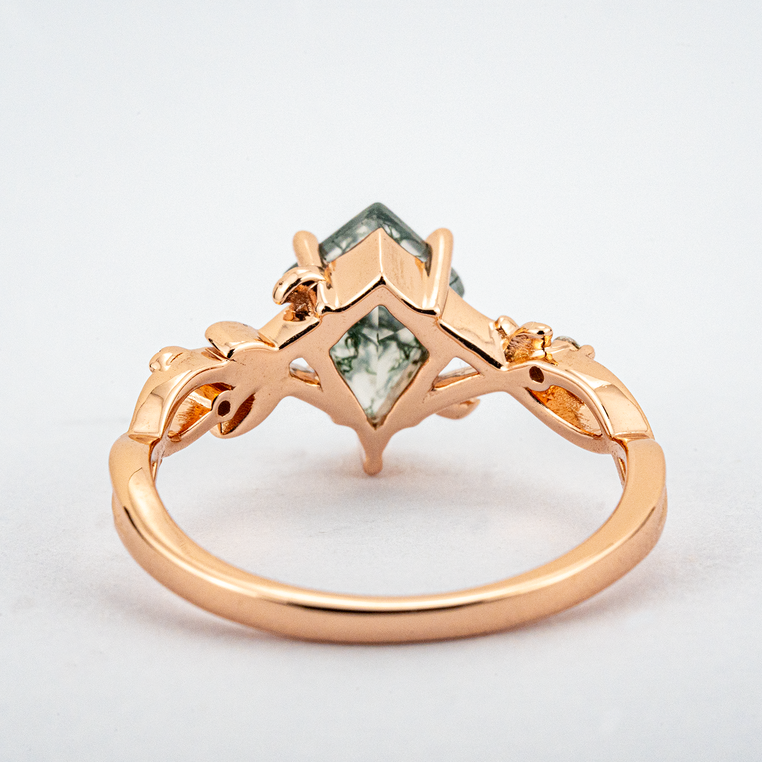 Kite Moss Agate Leaf Engagement Ring Rose Gold Handmade Jewelry Floral Engagement Ring