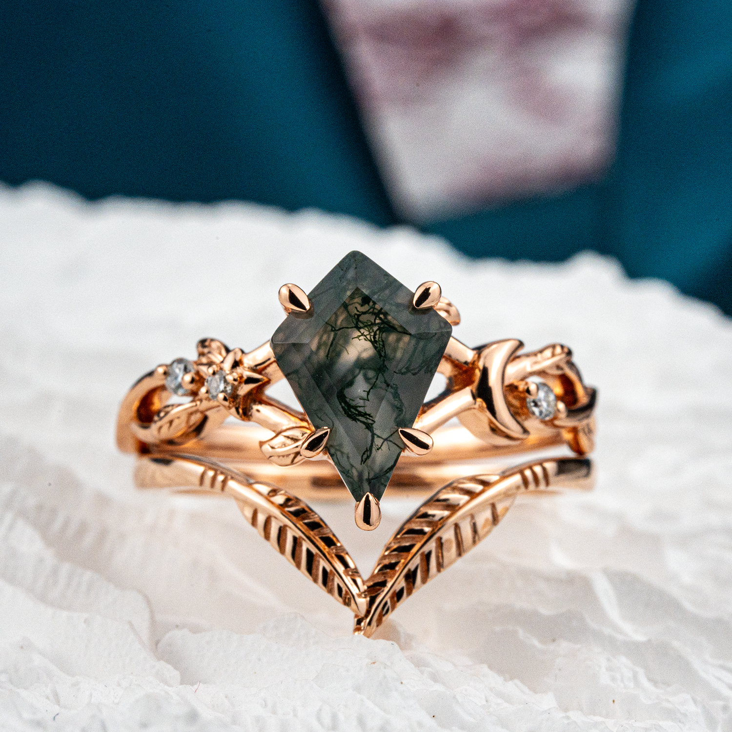 Leaf Wedding Ring For Her Floral Ring Matching Ring For Couple Agate Ring Enagegement
