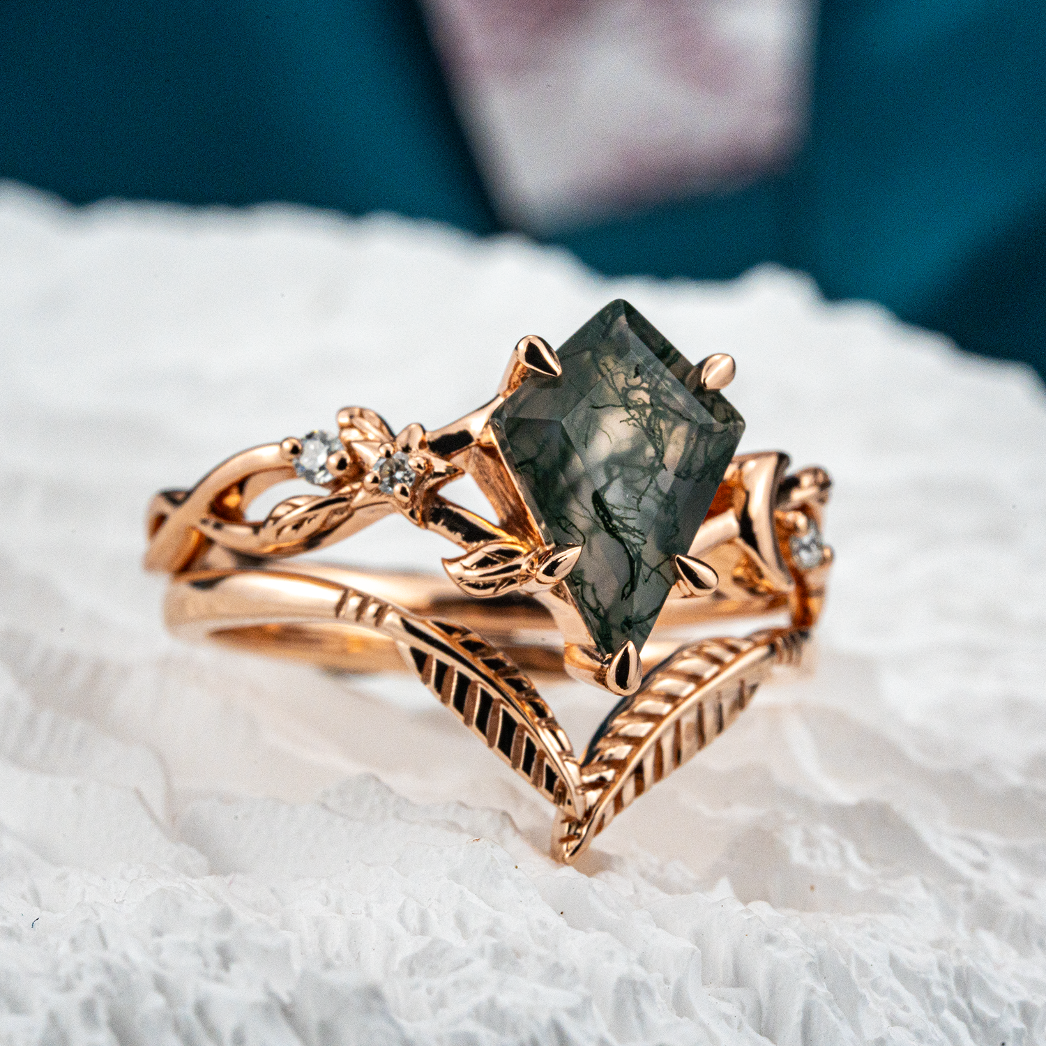 Leaf Wedding Ring For Her Floral Ring Matching Ring For Couple Agate Ring Enagegement