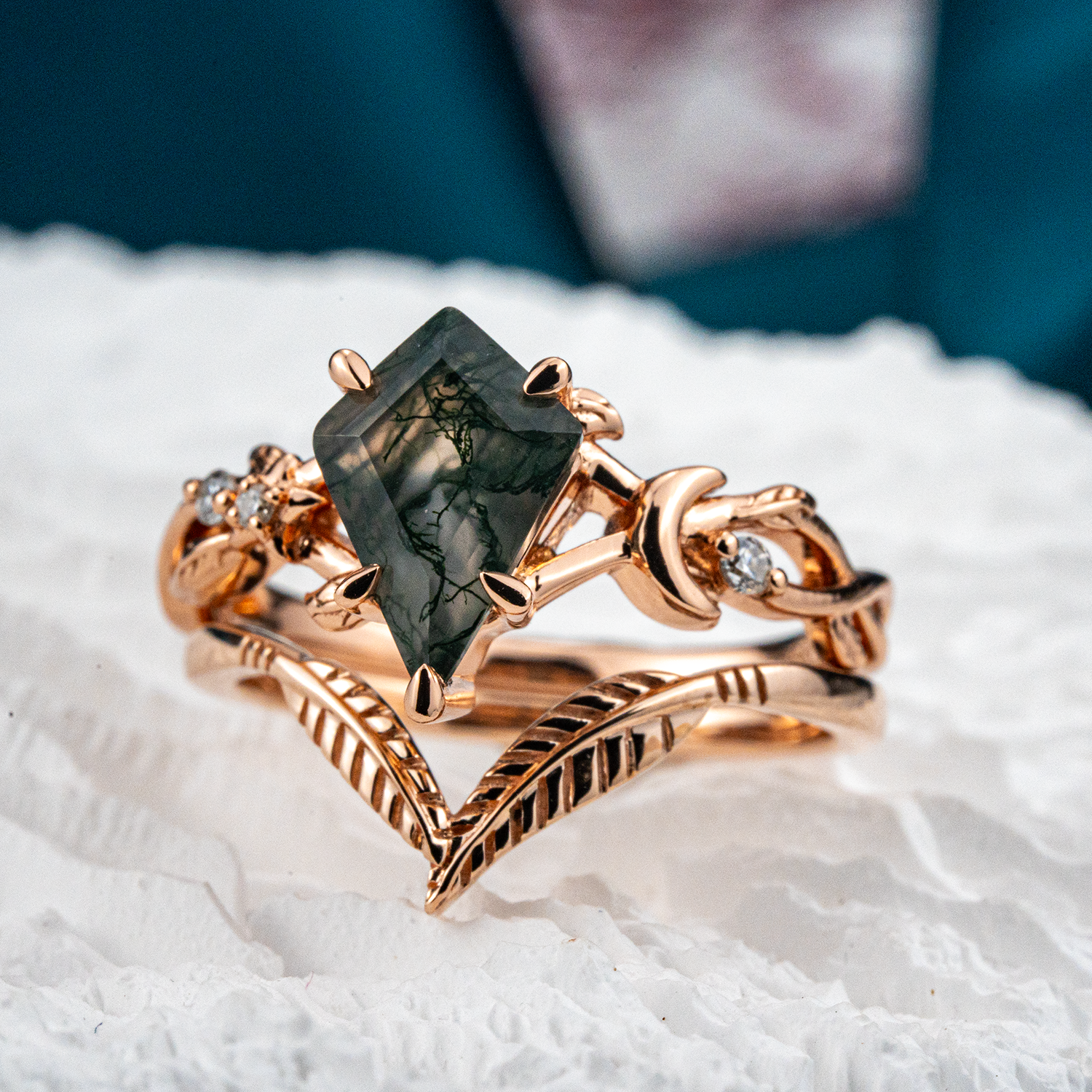 Leaf Wedding Ring For Her Floral Ring Matching Ring For Couple Agate Ring Enagegement