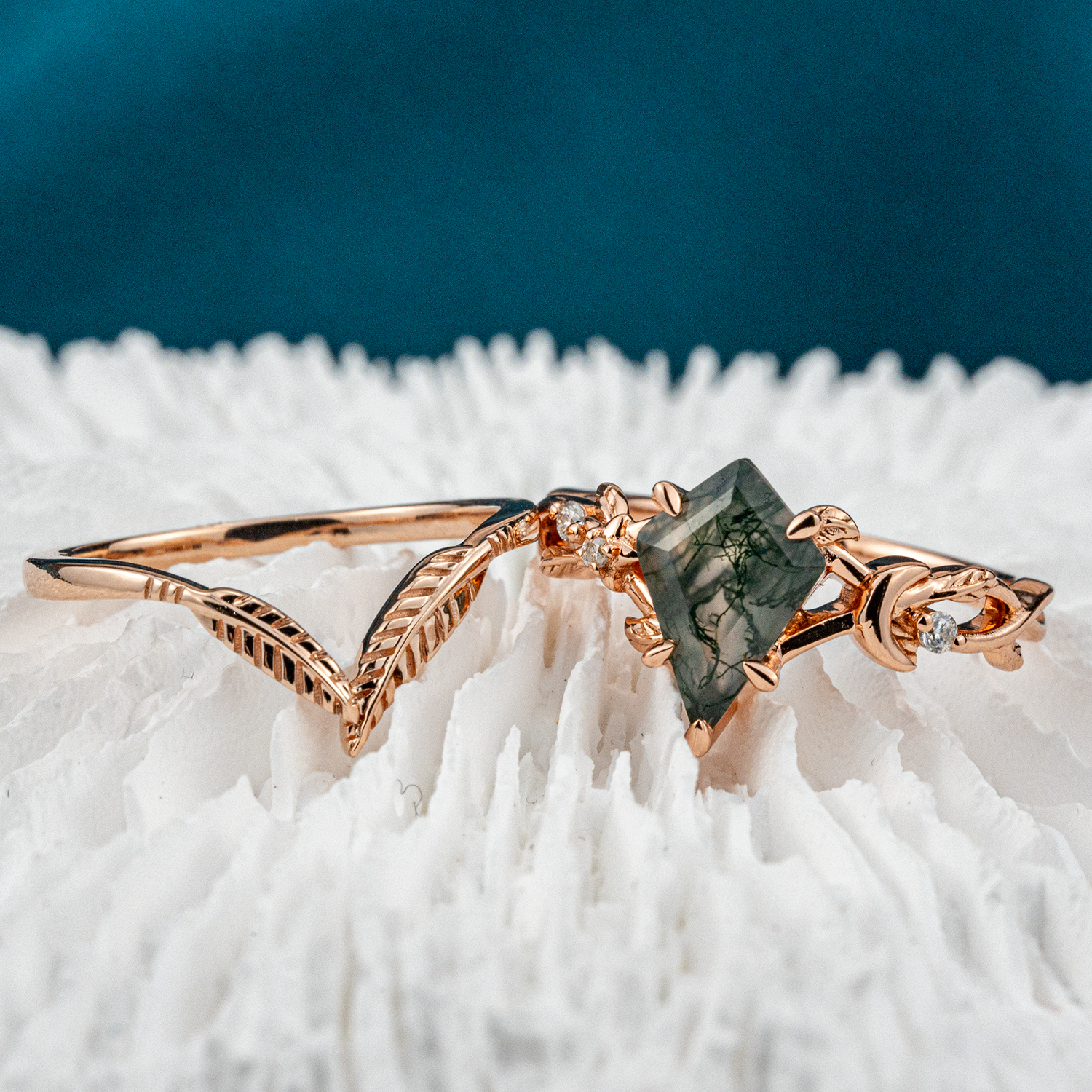 Leaf Wedding Ring For Her Floral Ring Matching Ring For Couple Agate Ring Enagegement