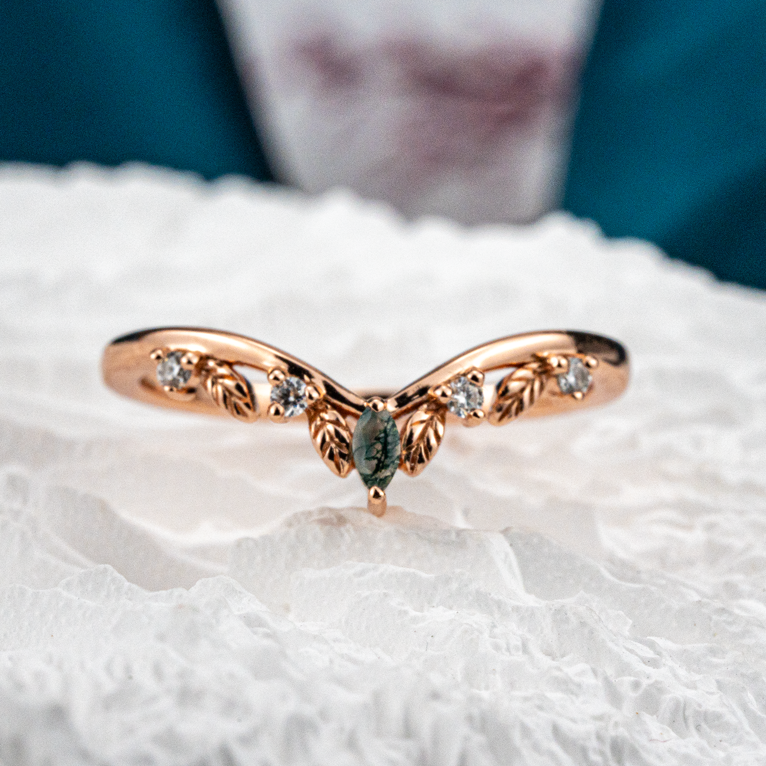 Luxurious Leaf Ring Set Floral Ring Set For Her Agate Enegagement Ring Vintage Ring