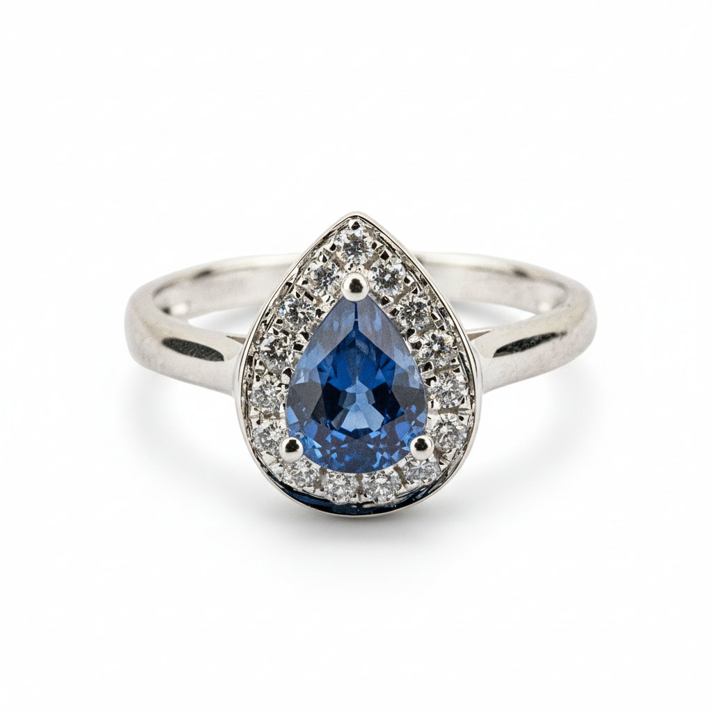 Luxury Teardrop Sapphire Diamond Ring Engagement White Gold Ring