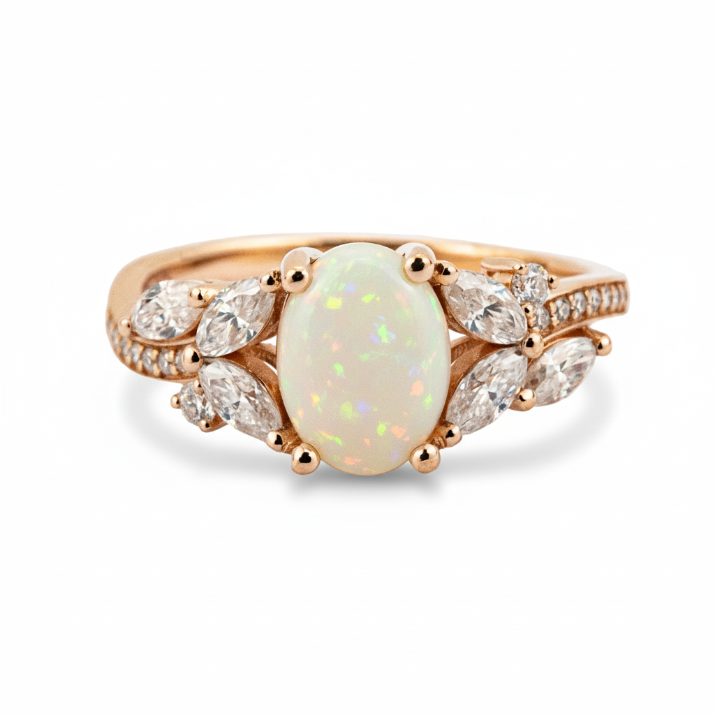 Front view of Oval Opal Engagement Ring in Gold