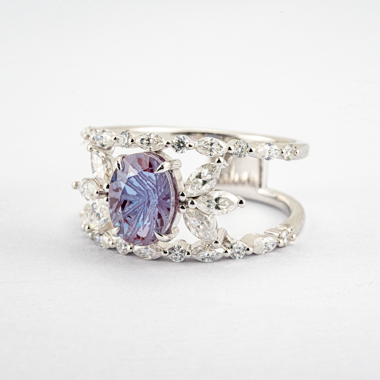 Oval Alexandrite White Gold Statement Ring Special Engagement Ring