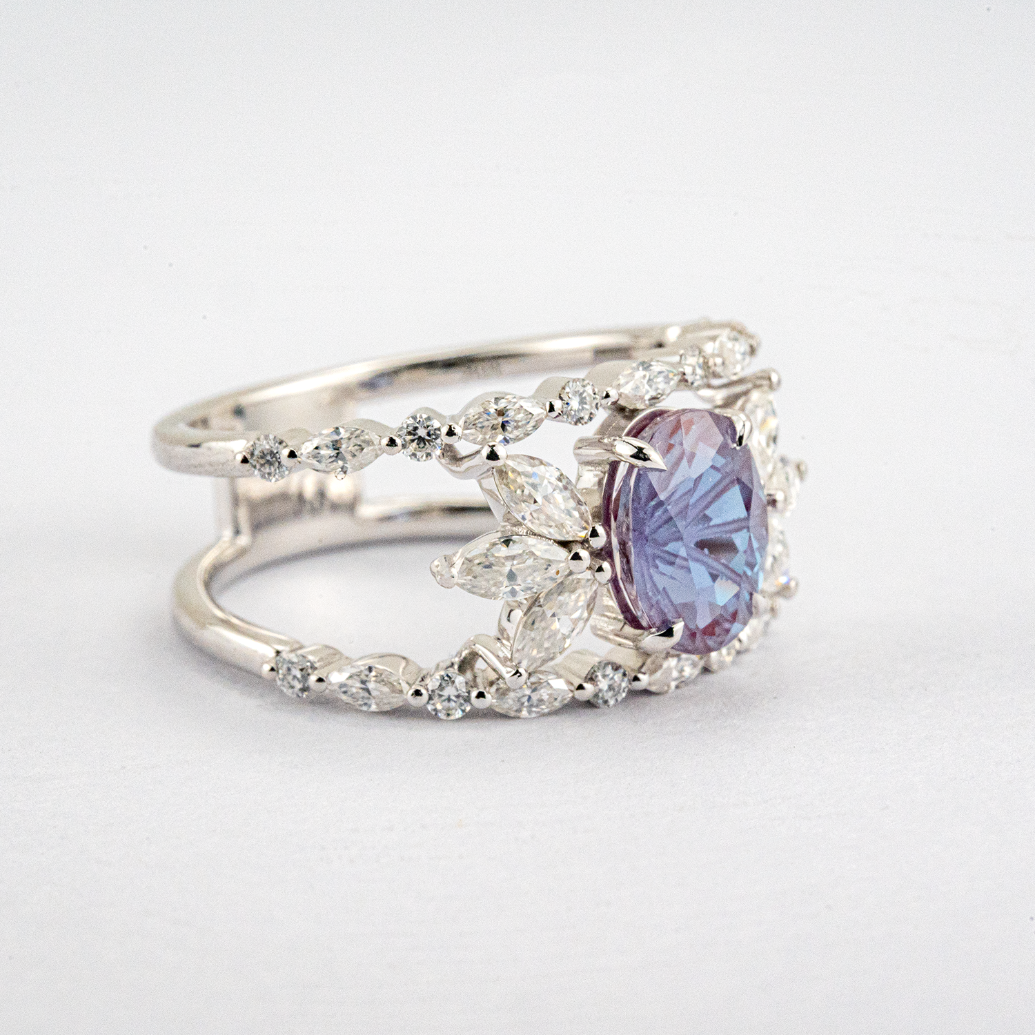 Oval Alexandrite White Gold Statement Ring Special Engagement Ring