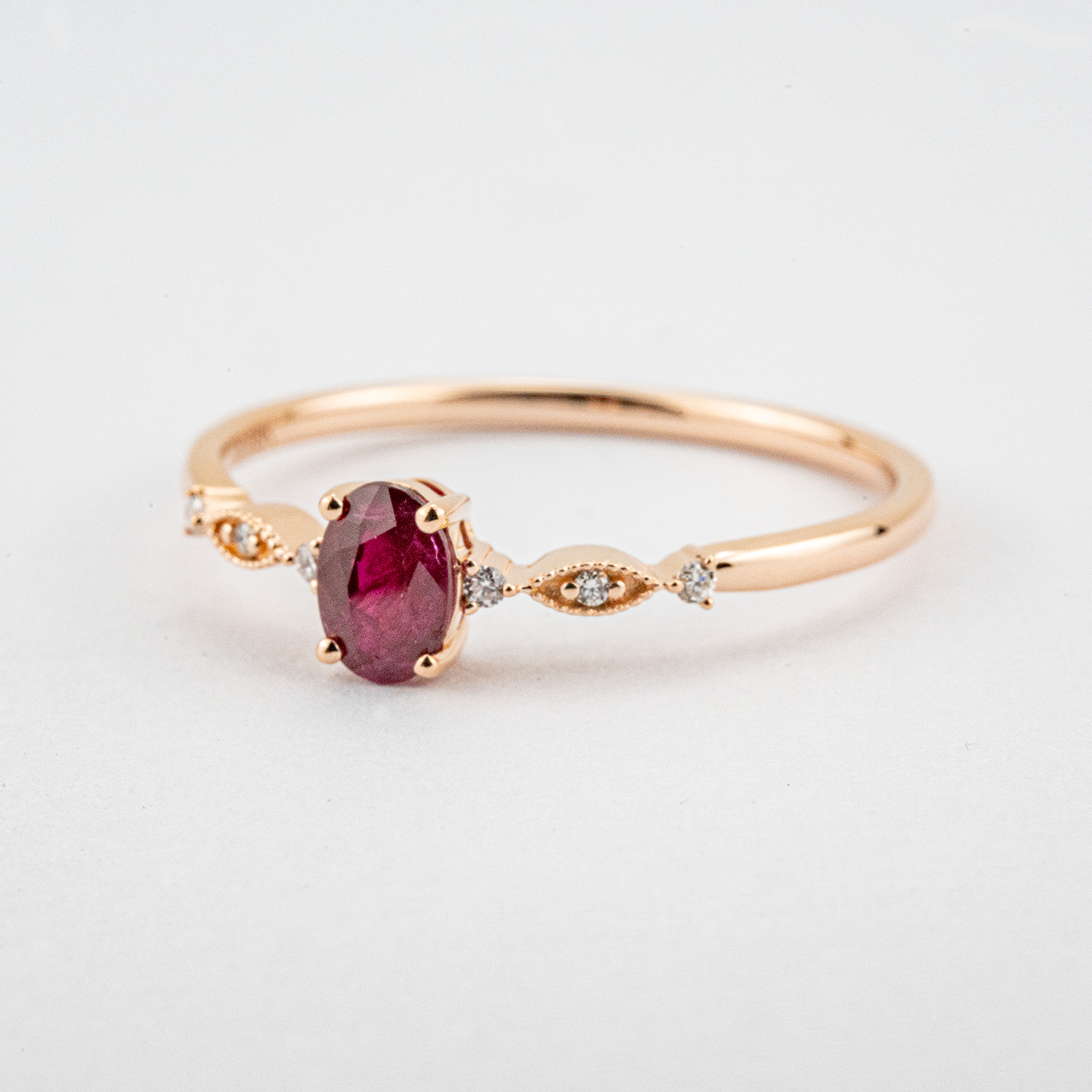 Oval Garnet with Diamond Rose Gold Simple Ring Engagement Ring Wedding Ring