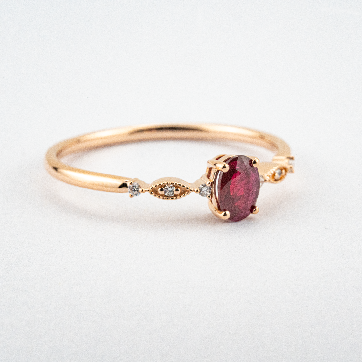 Oval Garnet with Diamond Rose Gold Simple Ring Engagement Ring Wedding Ring