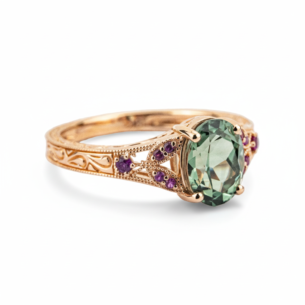 Detailed view of Oval Emerald Engagement Ring in Rose Gold