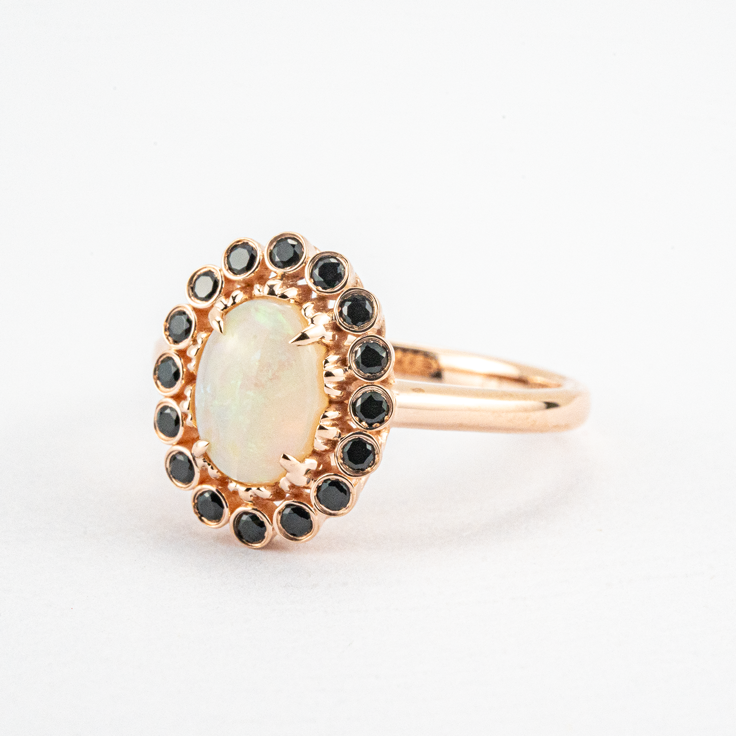 Oval Nature Opal with Black Onyx Rose Gold Unique Ring Opal Engagement Ring