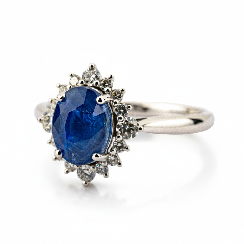 Product view of Oval Sapphire Engagement Ring in White Gold