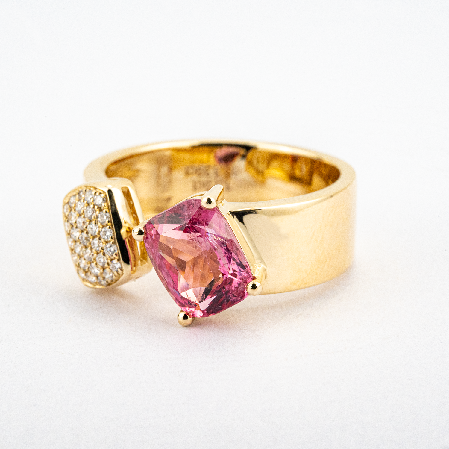 Personalized Double Stone Rings Diamond with Tourmaline Gold Ring Gift For Her