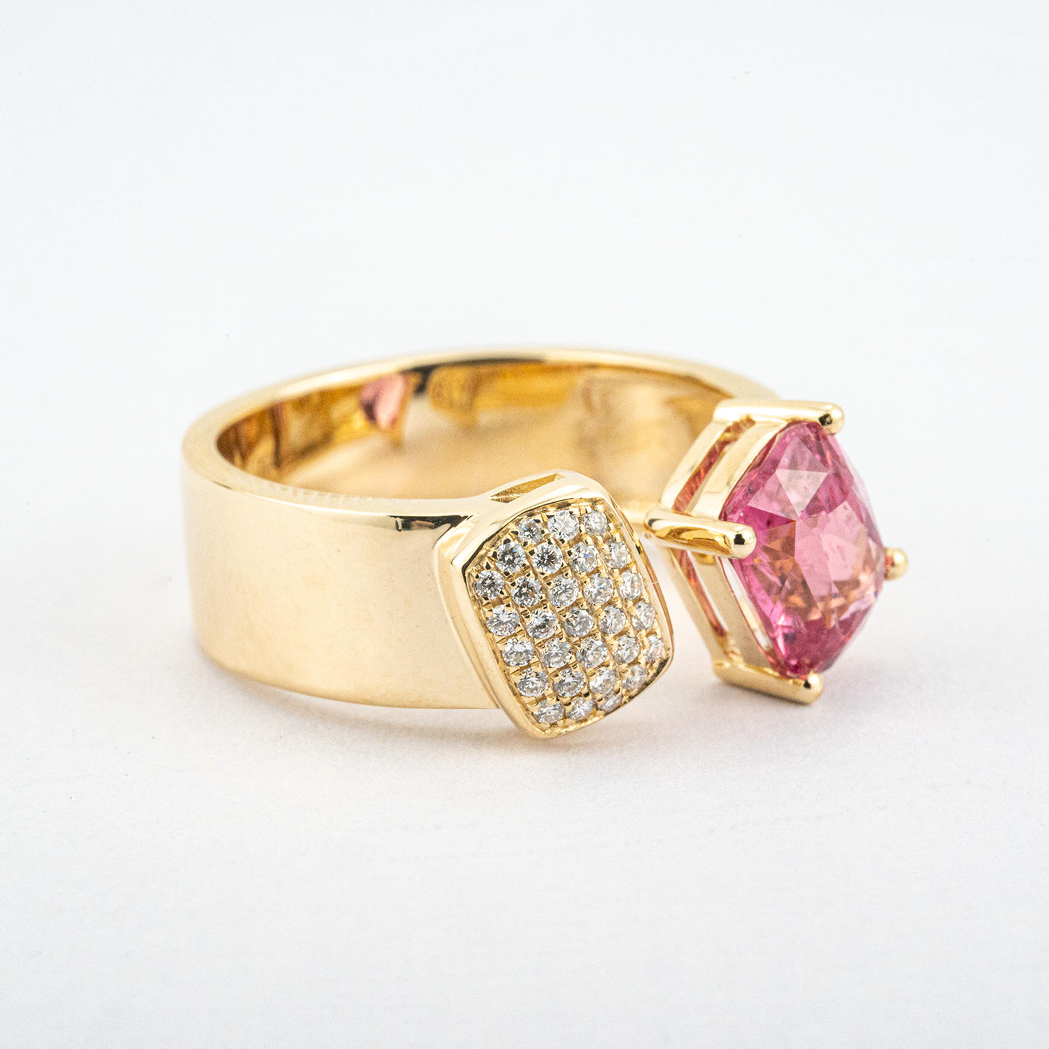 Personalized Double Stone Rings Diamond with Tourmaline Gold Ring Gift For Her