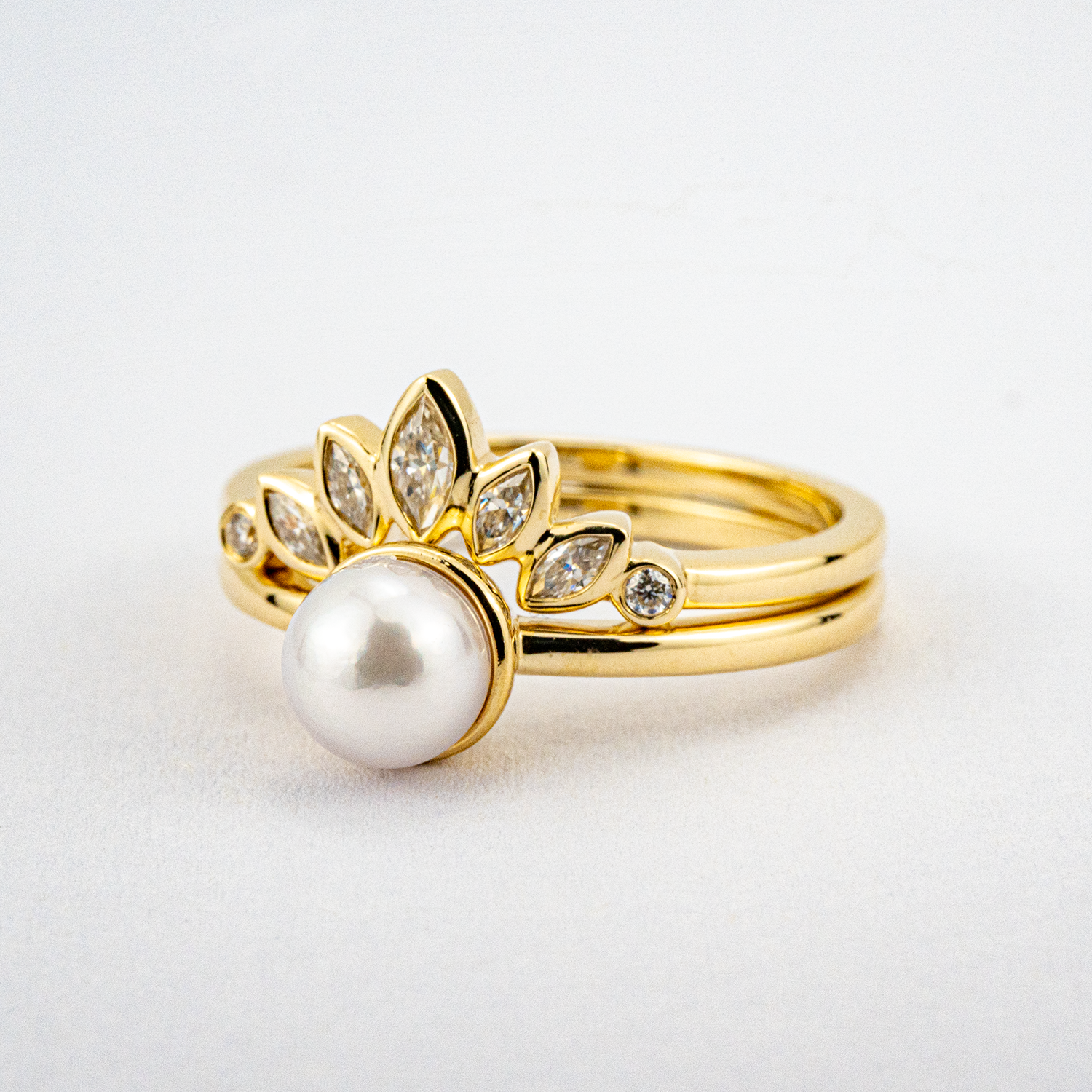 Round Pearl Engagement Ring Set Art Deco Ring Personalized Engagement Rings