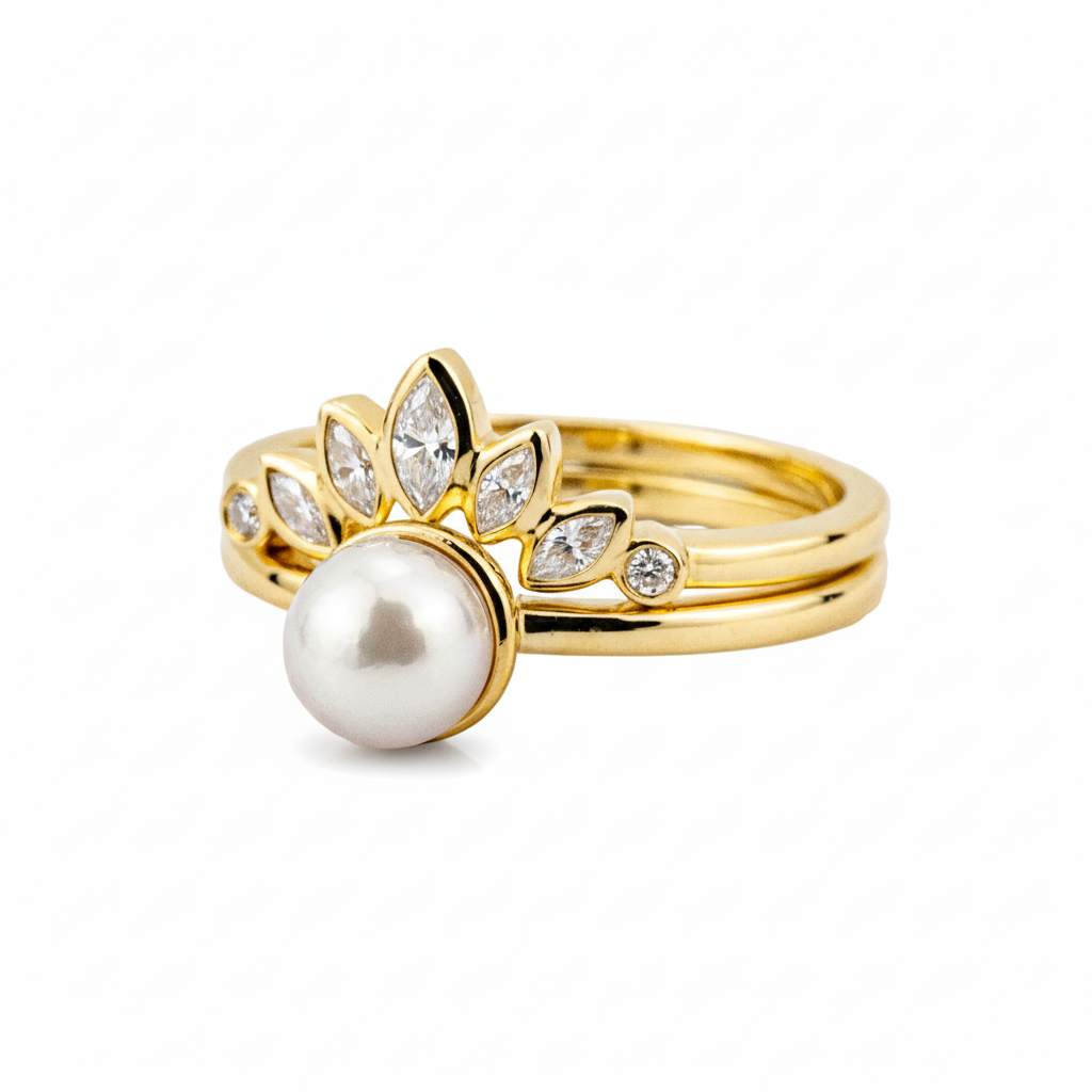 Product view of Pear Pearl Ring Set in Gold
