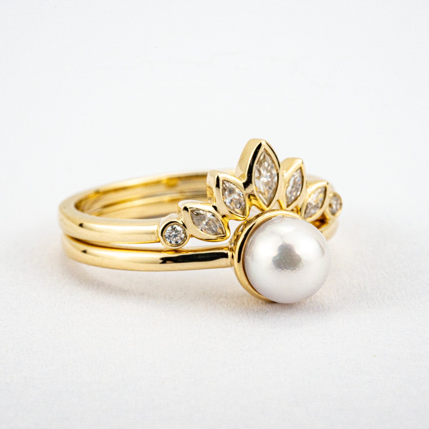 Round Pearl Engagement Ring Set Art Deco Ring Personalized Engagement Rings