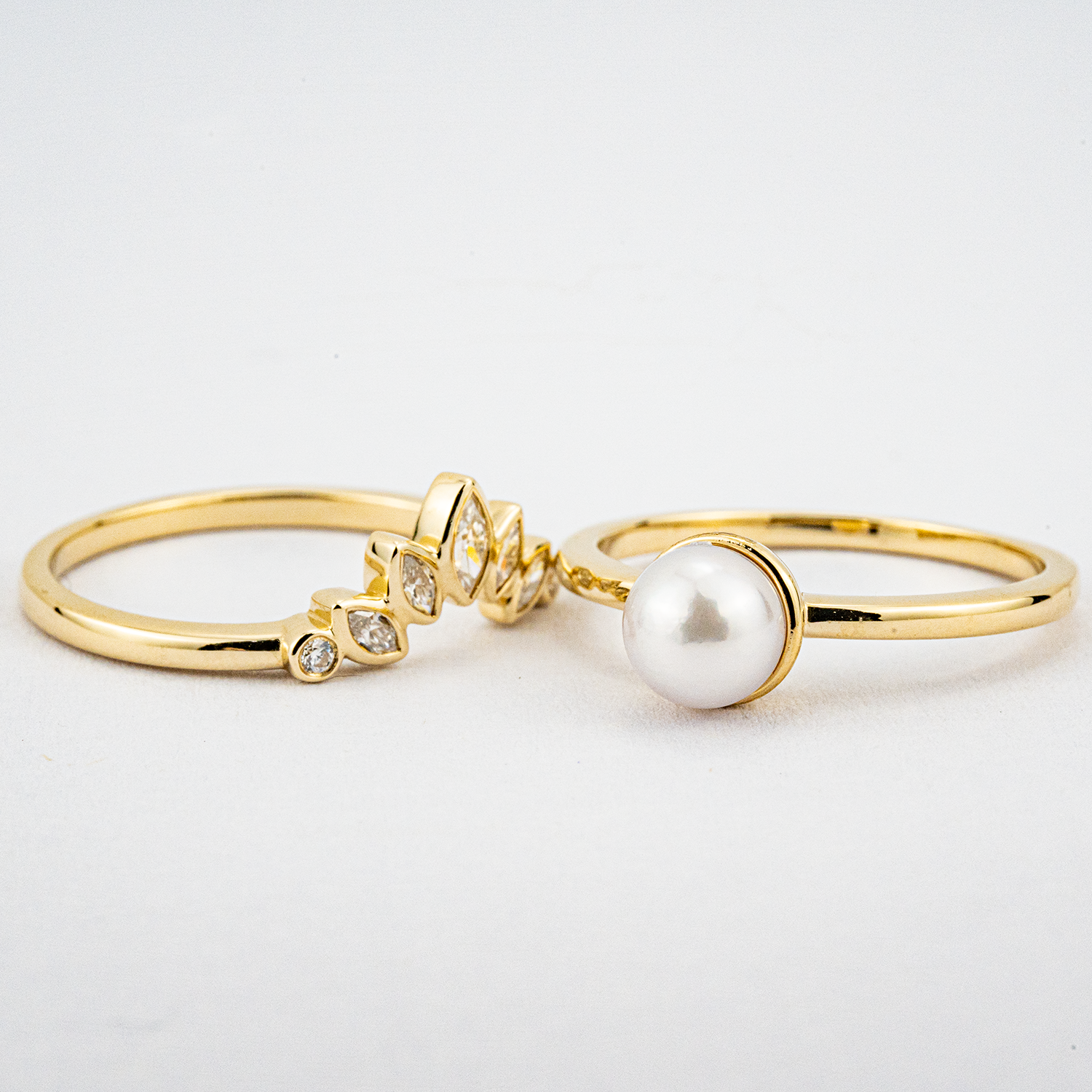 Round Pearl Engagement Ring Set Art Deco Ring Personalized Engagement Rings