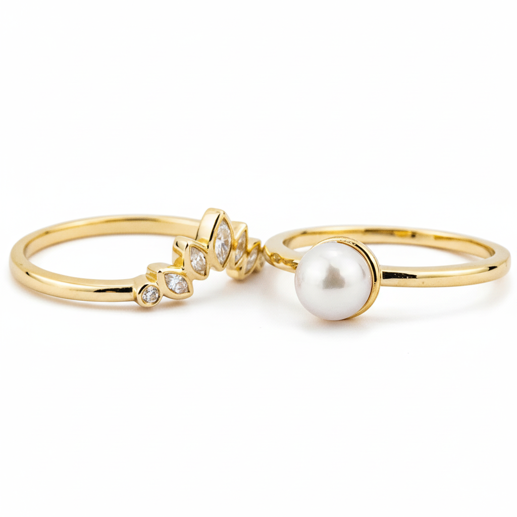 Product view of Pear Pearl Ring Set in Gold