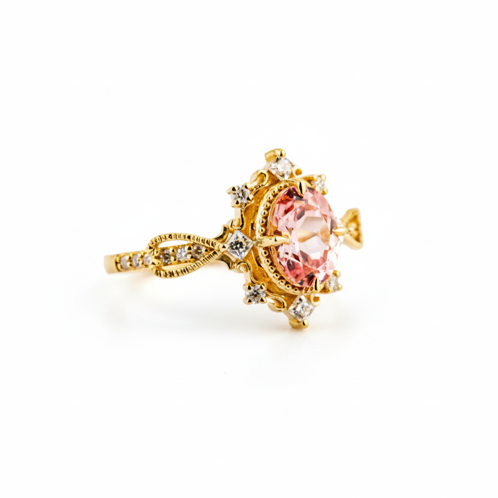 Product view of Padparadscha Sapphire Ring in Rose Gold
